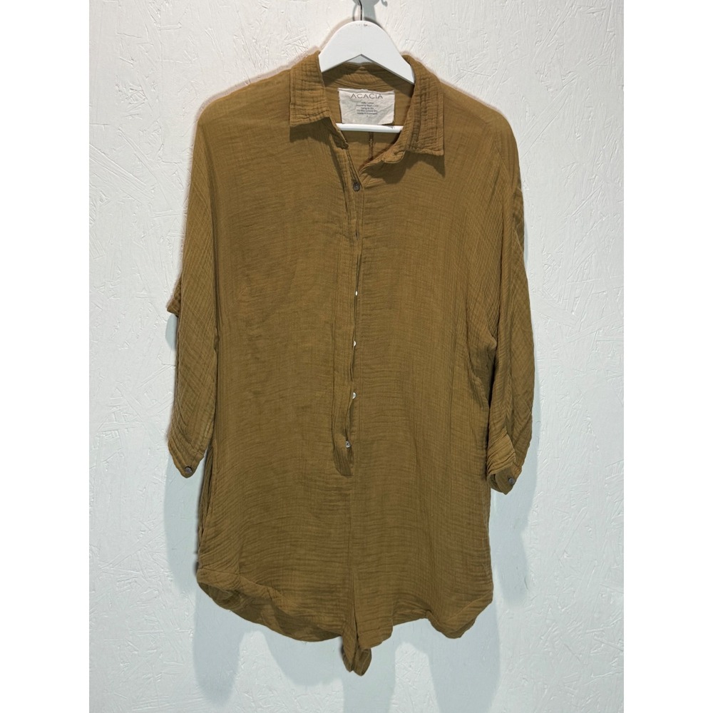 Acacia Swimwear Brown Cotton Gauze Button Front Romper Small